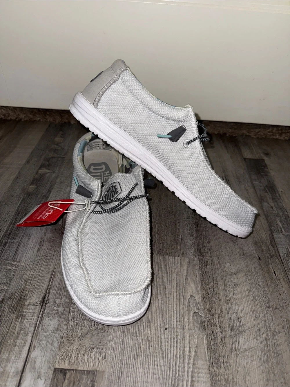 Hey Dude Men's Light Gray Slip-On Loafers with Patterned Collar